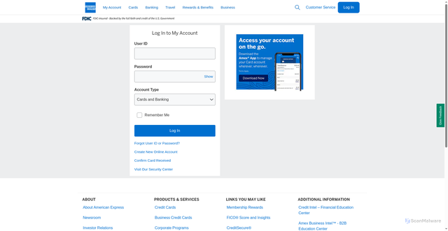 Security scan screenshot of https://www.americanexpress.com/account/login?request_type=LogonHandler