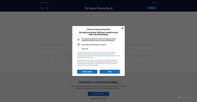 Security scan screenshot of https://www.smh.com.au/world/europe/multiple-people-stabbed-at-synagogue-in-manchester-suspect-shot-by-police-20251002-p5mzpr.html