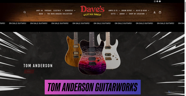 Security scan screenshot of https://davesguitar.com