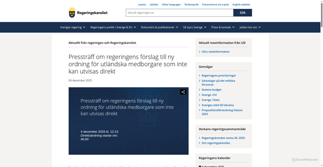 Security scan screenshot of https://www.regeringen.se/