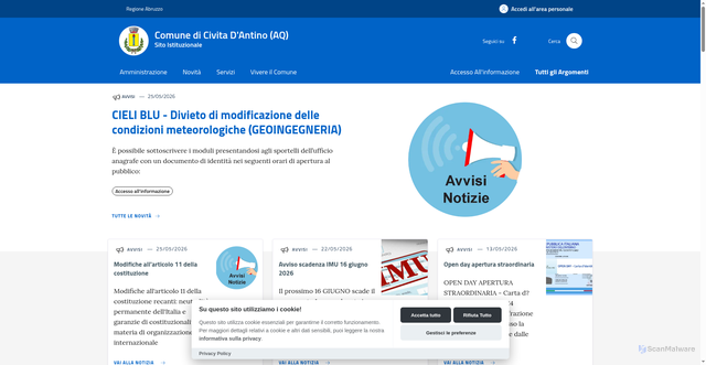 Security scan screenshot of https://www.comune.civitadantino.aq.it