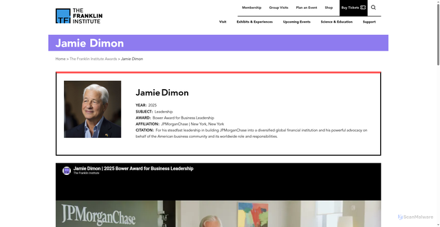 Security scan screenshot of https://fi.edu/en/awards/laureates/jamie-dimon