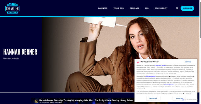 Security scan screenshot of https://chevaliertheatre.com/artist/hannah-berner/