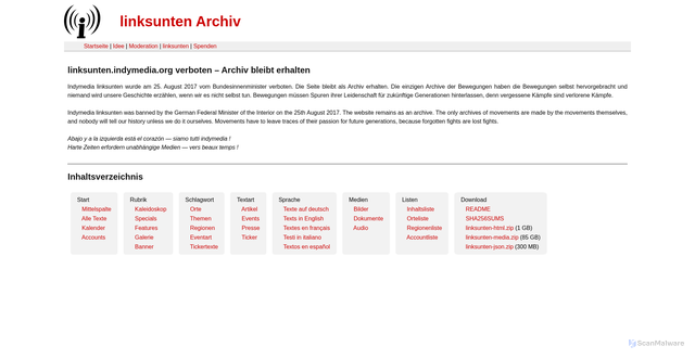 Security scan screenshot of https://linksunten.archive.indymedia.org