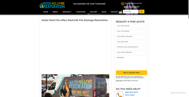 Security scan screenshot of https://watermoldfire.net/nashville-tn/fire-damage-restoration/