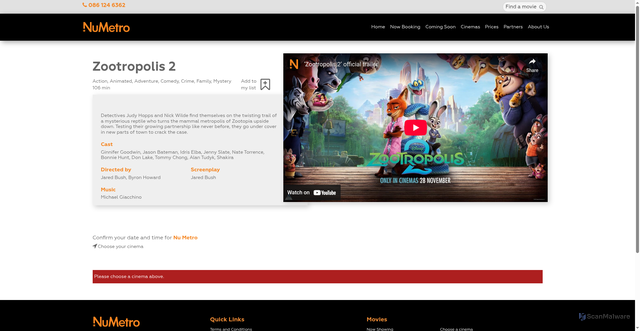 Security scan screenshot of https://numetro.co.za/movie/6916/