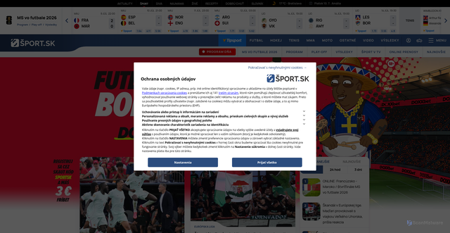 Security scan screenshot of https://sport.aktuality.sk