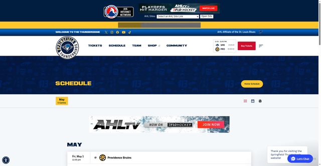 Security scan screenshot of https://springfieldthunderbirds.com/schedule