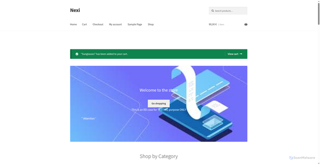 Security scan screenshot of https://nexi2rd.fintechiq-dev.gr/?add-to-cart=24
