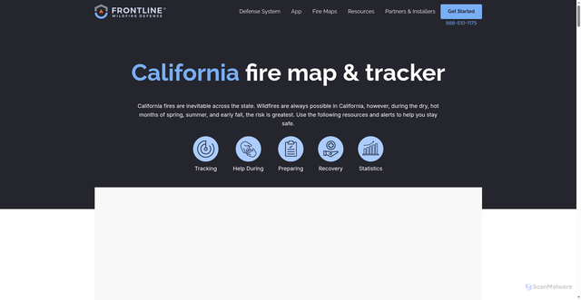 Security scan screenshot of https://www.frontlinewildfire.com/california-wildfire-map/