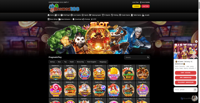 Security scan screenshot of https://noindek2-bansos188.xyz/desktop/game/slot/pragmaticplay