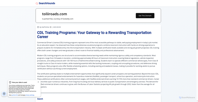 Security scan screenshot of http://toliiroads.com/