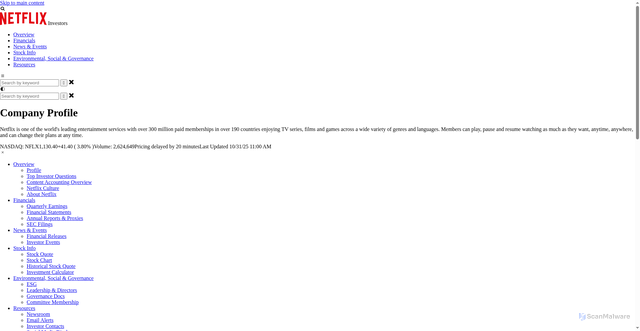 Security scan screenshot of https://ir.netflix.net/ir-overview/profile/default.aspx