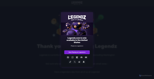 Security scan screenshot of https://www.legendz.com