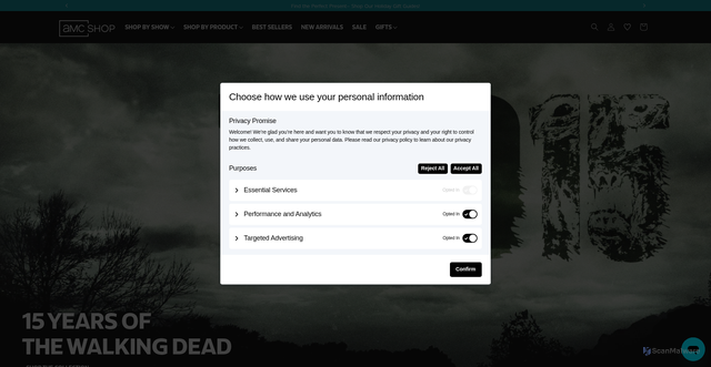 Security scan screenshot of https://shop.amc.com/