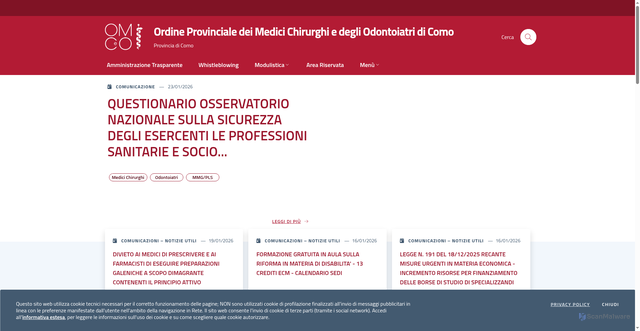 Security scan screenshot of https://www.omceoco.it/
