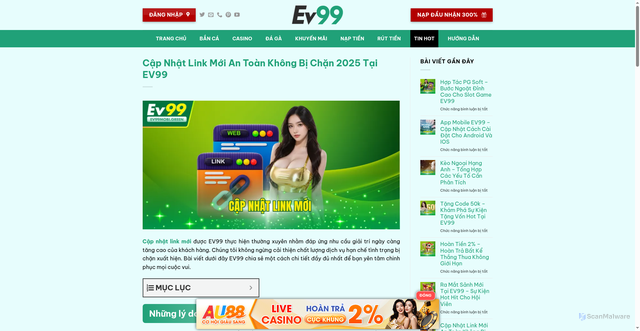 Security scan screenshot of https://ev99mobile.com/cap-nhat-link-moi/
