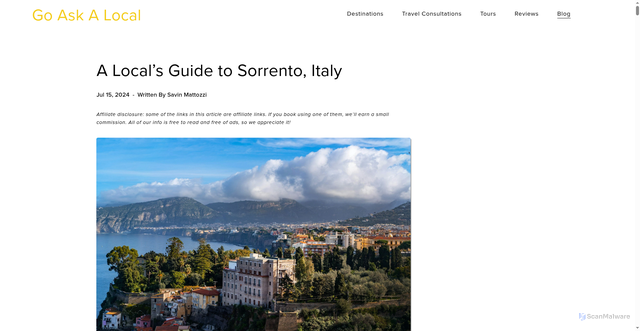 Security scan screenshot of https://goaskalocal.com/blog/sorrento-italy-travel-guide