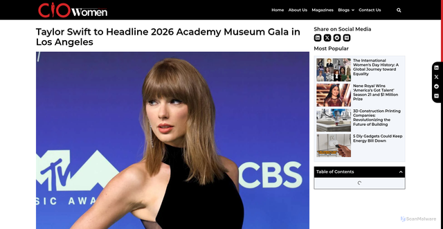 Security scan screenshot of https://ciowomenmagazine.com/academy-museum-gala/