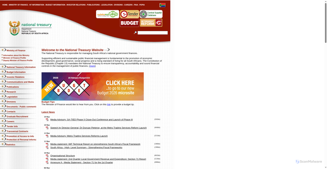 Security scan screenshot of https://www.treasury.gov.za/