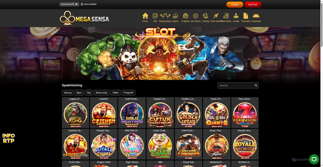 Security scan screenshot of https://138megasensa.com/desktop/game/slot/spadegaming