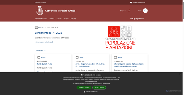 Security scan screenshot of https://www.comune.feroletoantico.cz.it/it