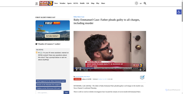 Security scan screenshot of https://kesq.com/news/baby-haro-case/2025/10/16/baby-emmanuel-case-father-pleads-guilty-to-all-charges-including-murder/
