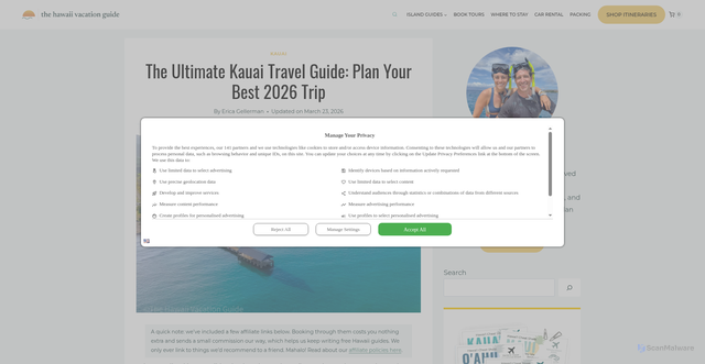 Security scan screenshot of https://thehawaiivacationguide.com/kauai-travel-guide/