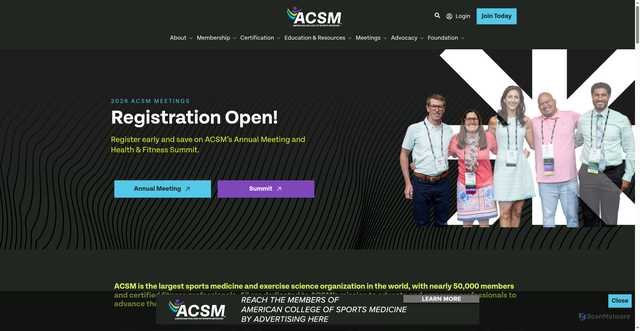 Security scan screenshot of https://acsm.org/
