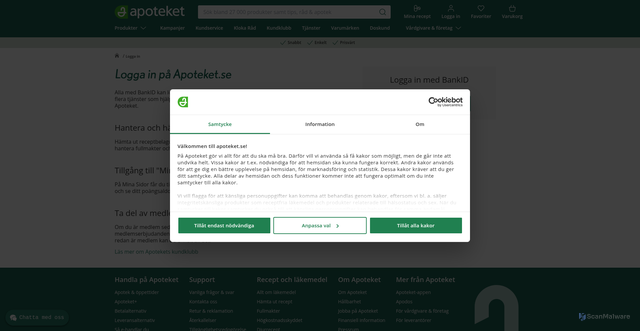 Security scan screenshot of https://www.apoteket.se/logga-in/