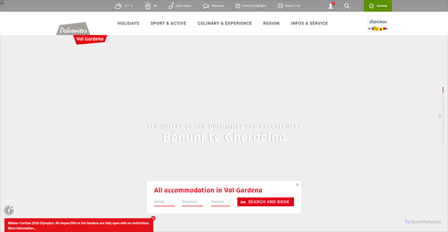 Security scan screenshot of https://valgardena.it
