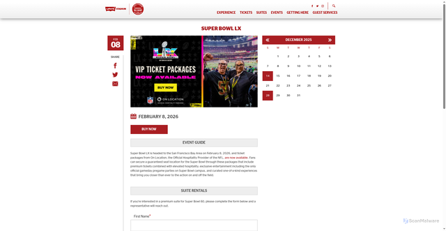 Security scan screenshot of https://levisstadium.com/event/super-bowl-lx/