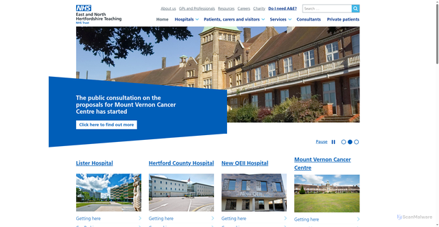 Security scan screenshot of https://www.enherts-tr.nhs.uk/
