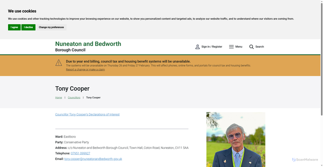 Security scan screenshot of https://www.nuneatonandbedworth.gov.uk/councillors/12/tony-cooper