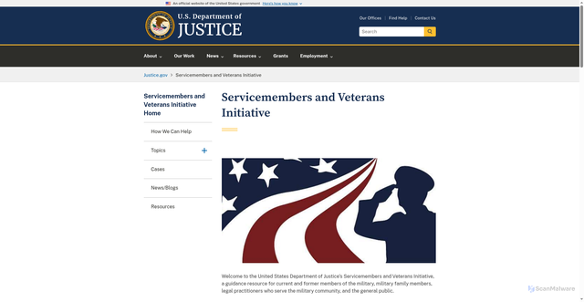 Security scan screenshot of https://www.justice.gov/servicemembers