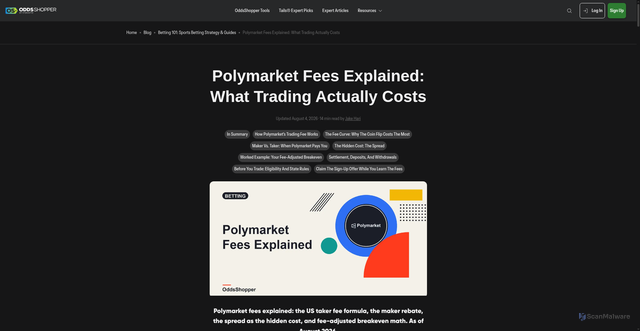 Security scan screenshot of https://www.oddsshopper.com/articles/betting-101/polymarket-fees