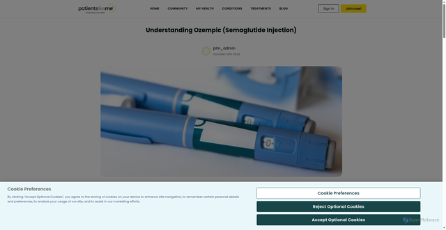 Security scan screenshot of https://www.patientslikeme.com/blog/understanding-ozempic-semaglutide-injection