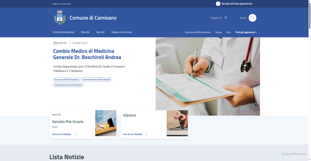 Security scan screenshot of https://comune.camisano.cr.it/