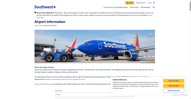 Security scan screenshot of https://www.southwest.com/airport-information/
