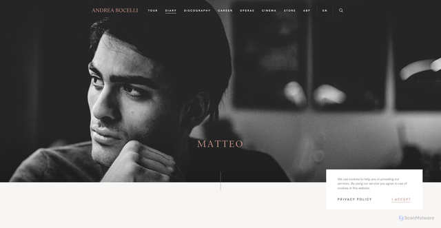 Security scan screenshot of https://www.andreabocelli.com/diary/matteo/