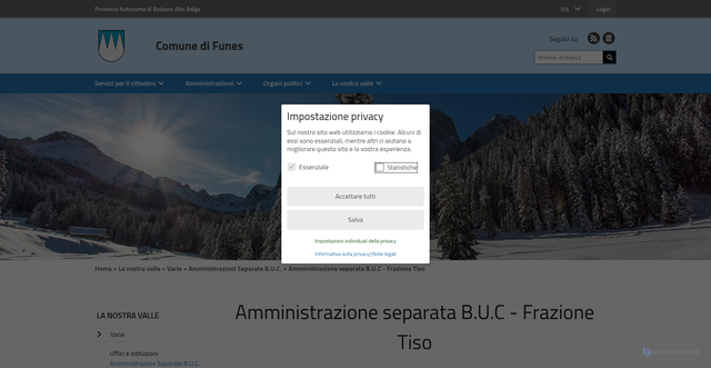 Security scan screenshot of https://www.villnoess.eu/it/Amministrazione_separata_B_U_C_Tiso_1
