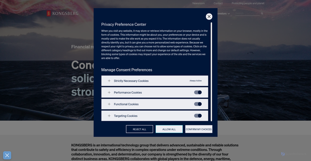 Security scan screenshot of https://kongsberg.com