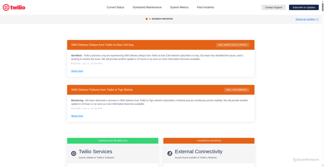 Security scan screenshot of https://status.twilio.com