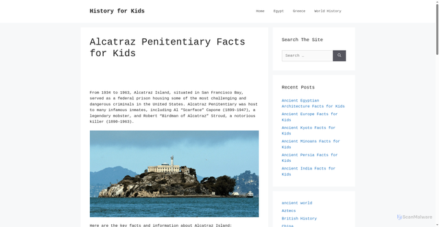 Security scan screenshot of https://historyforkids.org/alcatraz-penitentiary/
