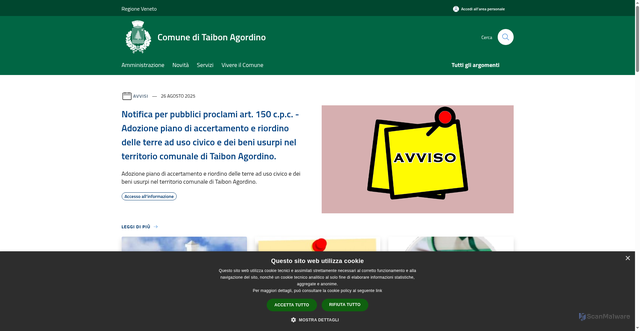 Security scan screenshot of https://www.comune.taibonagordino.bl.it/it