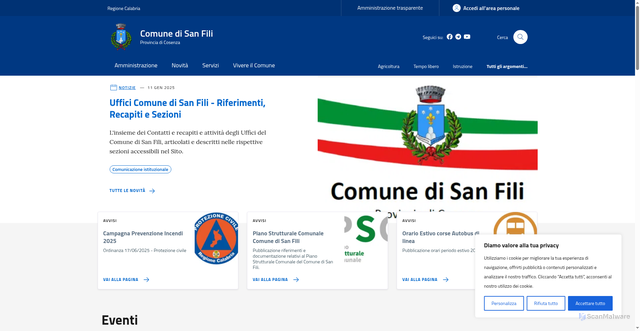 Security scan screenshot of https://www.comune.sanfili.cs.it/