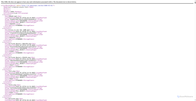 Security scan screenshot of https://surf-creative-assets-test.s3.us-east-1.amazonaws.com
