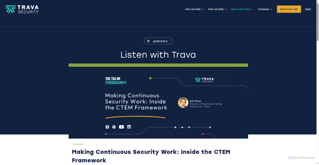 Security scan screenshot of https://travasecurity.com/learn-with-trava/podcasts/