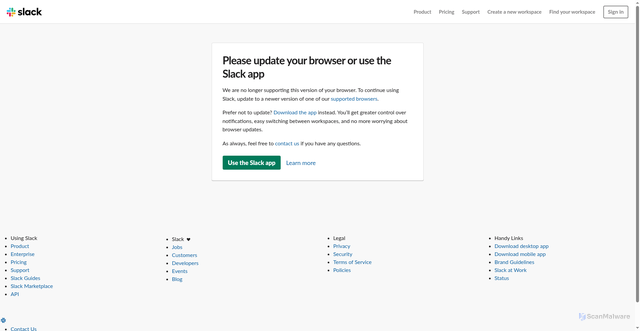 Security scan screenshot of https://app.slack.com/client/T0123/C4567