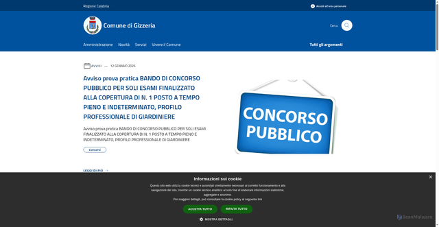 Security scan screenshot of https://www.comune.gizzeria.cz.it/it